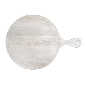 Mango Wood Round Serving Board with Handle White 570x20mm