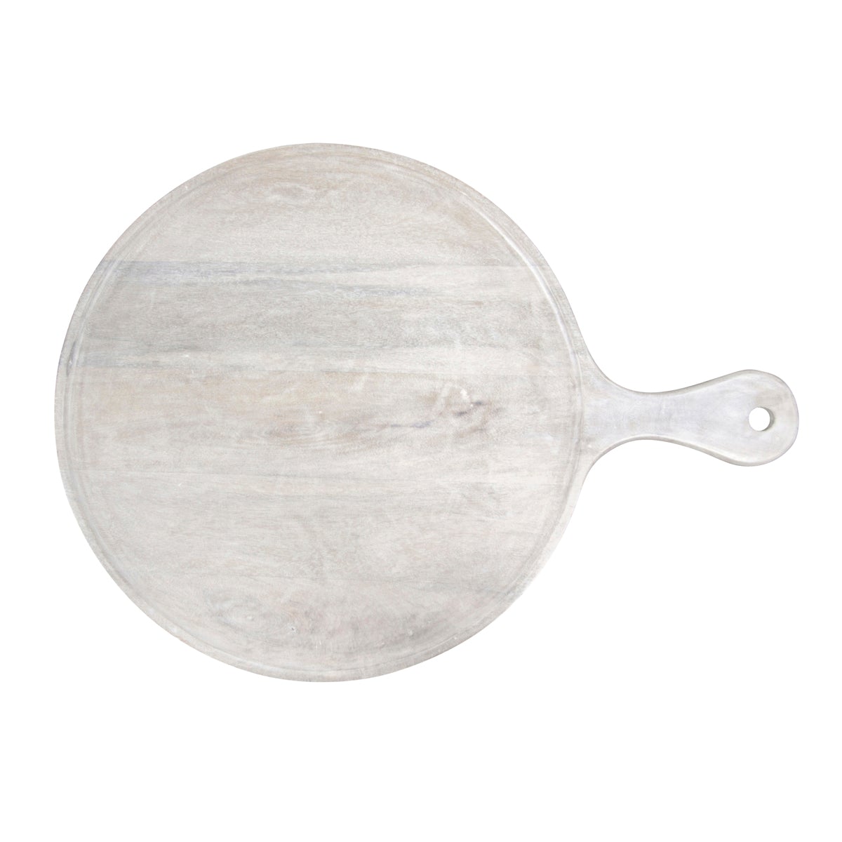 Mango Wood Round Serving Board with Handle White 570x20mm