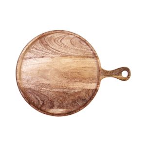 Round Serving Board with Handle Natural 300x15mm