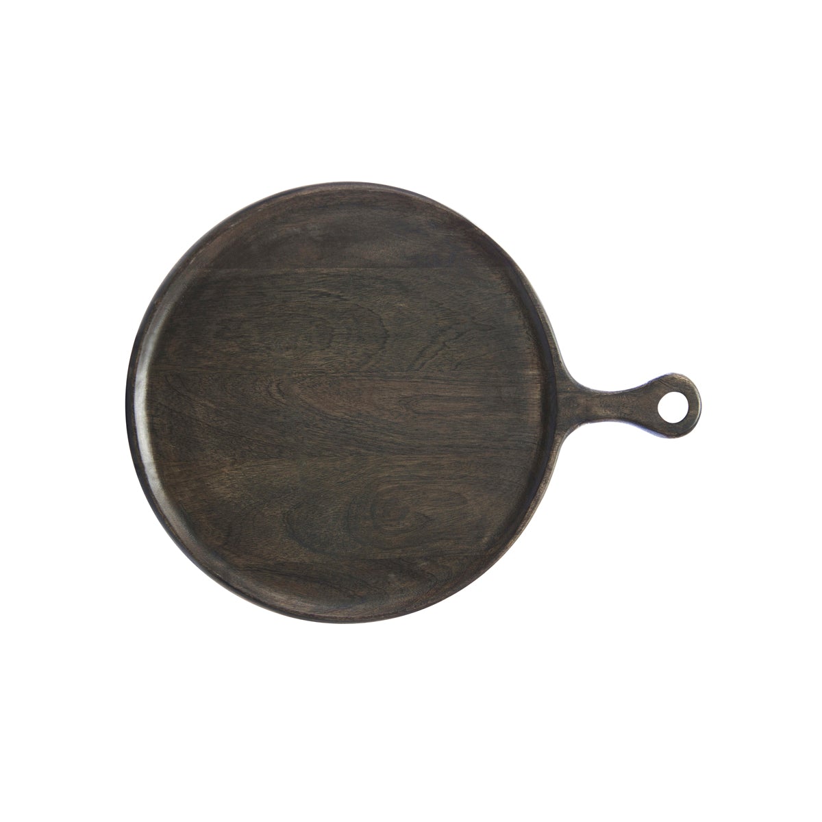 Mango Wood Round Serving Board with Handle Dark 300x15mm