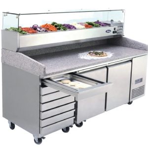 2 DOOR PIZZA TABLE FRIDGE WITH DRAWERS 2010 MM EPF3480