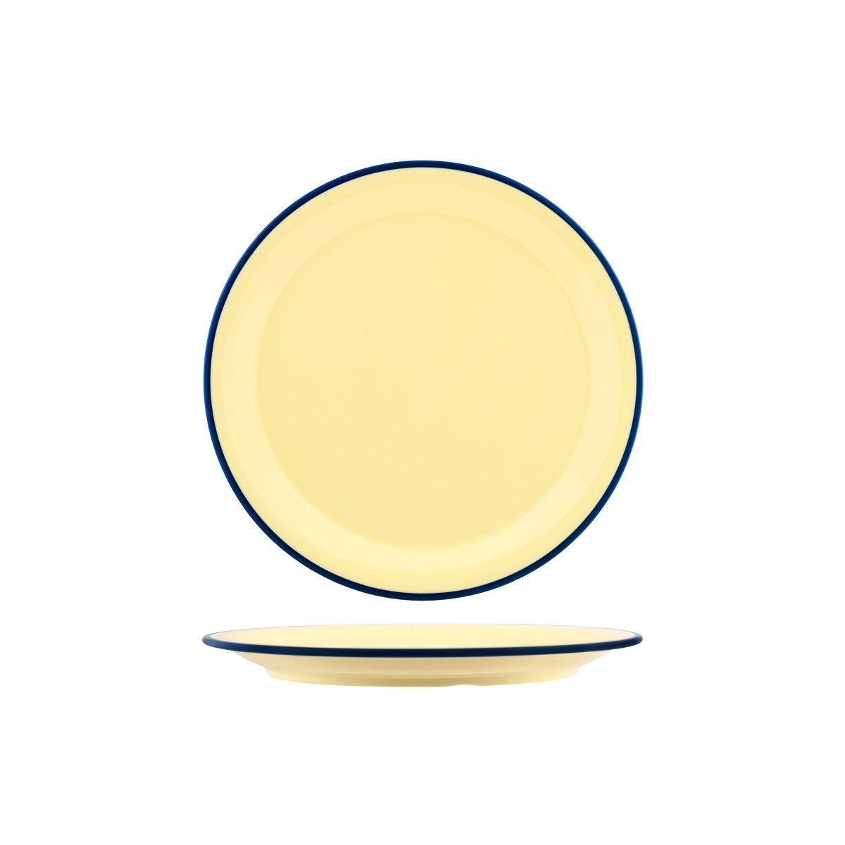 Vintage Yellow / Blue Rim Round Plate 255mm