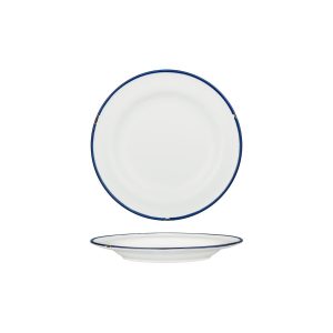 Luzerne TinTin White with Navy Line - Round Plate - Wide Rim