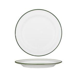Luzerne TinTin White with Green Line - Round Plate - Wide Rim