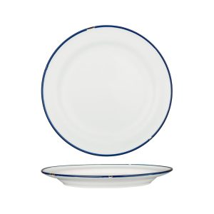 Luzerne TinTin White with Navy Line - Round Plate - Wide Rim