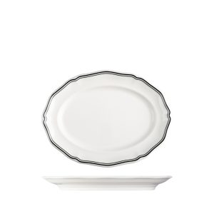 Luzerne Astoria Ink Scalloped Oval Plate - Wide Rim