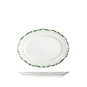 Luzerne Astoria Emerald Scalloped Oval Plate - Wide Rim