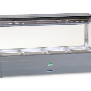 Roband Curved Glass Hot Food Display Bar, 8 pans double row with roller doors