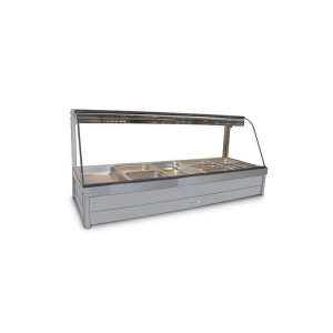 Roband Curved Glass Hot Food Display Bar, 12 pans double row with roller doors