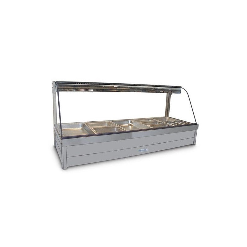 Roband Curved Glass Hot Food Display Bar, 12 pans double row with roller doors