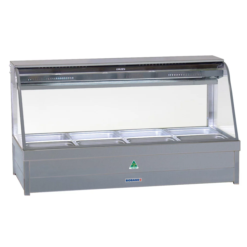 Roband Curved Glass Refrigerated Display Bar - Piped and Foamed only (no motor), 12 pans