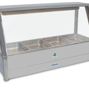 Roband Straight Glass Hot Food Display Bar, 4 pans single row with roller doors