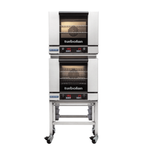 Turbofan E23D3/2 - Half Size Tray Digital Electric Convection Ovens Double Stacked on a Stainless Steel Base Stand