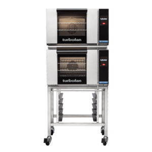 Turbofan E23T3/2 - Half Size Electric Convection Ovens Touch Screen Control Double Stacked on a Stainless Steel Base Stand