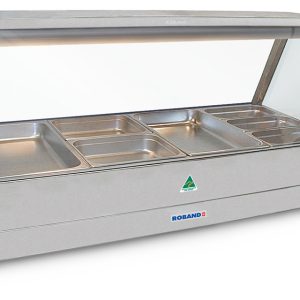 Roband Straight Glass Hot Food Display Bar, 8 pans double row with roller doors