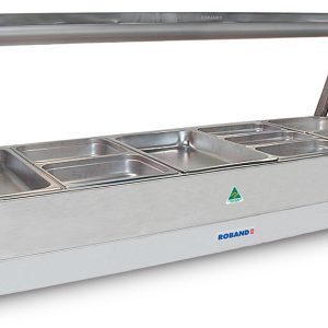Roband Straight Glass Hot Food Display Bar, 10 pans double row with roller door