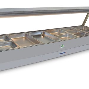 Roband Straight Glass Hot Food Display Bar, 12 pans double row with roller door