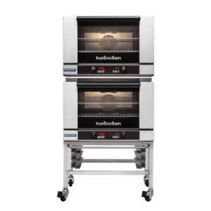 Turbofan E27D2/2 - Full Size Tray Digital Electric Convection Ovens Double Stacked on a Stainless Steel Base Stand