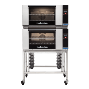Turbofan E27T2/2 - Full Size Electric Convection Ovens Touch Screen Control Double Stacked on a Stainless Steel Base Stand