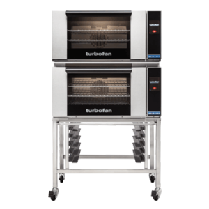 Turbofan E27T3 - Full Size Electric Convection Ovens Touch Screen Control Double Stacked on a Stainless Steel Base Stand