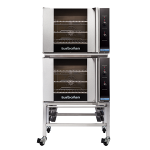 Turbofan E30M3/2 - Double Stacked - GN 1/1 Manual / Electric Convection Ovens Double Stacked on a Stainless Steel Base Stand