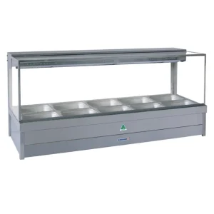 Roband Square Glass Hot Food Display Bar, 10 pans double row with roller doors