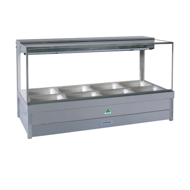 Roband Square Glass Hot Food Display Bar, 4 pans double row