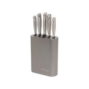Vertical Oval Metallic Pewter 6pc Knife Block Set