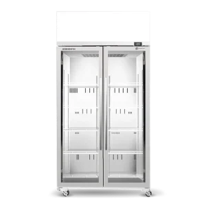 TME1000N-AC 2 Glass Door Display or Storage Fridge, Lit Sign