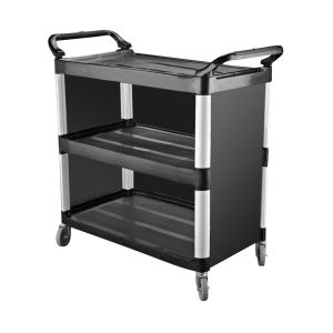 CaterRax Black Utility Trolley - 3 Shelf, Closed Sides