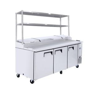 ATOSA 3 DOOR PIZZA PREP TABLE FRIDGE WITH OVER SHELF MPF8203OS