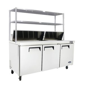 ATOSA 3 DOOR SANDWICH PREP TABLE FRIDGE WITH OVER SHELF MSF8304OS
