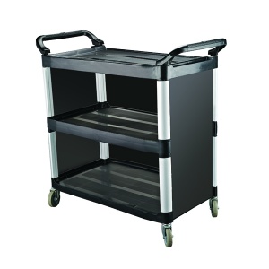 CaterRax Black Utility Trolley - 3 Shelf, Closed Sides